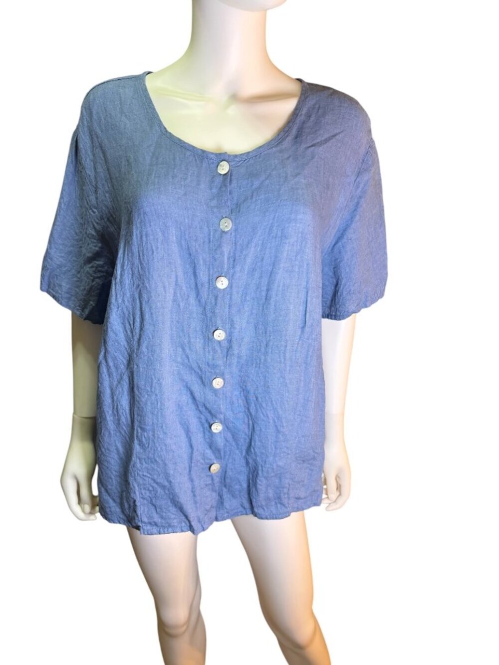 Flax Blue Linen Button-Down Top Oversized Fit Summer Outdoor Size 2G 2X EUC